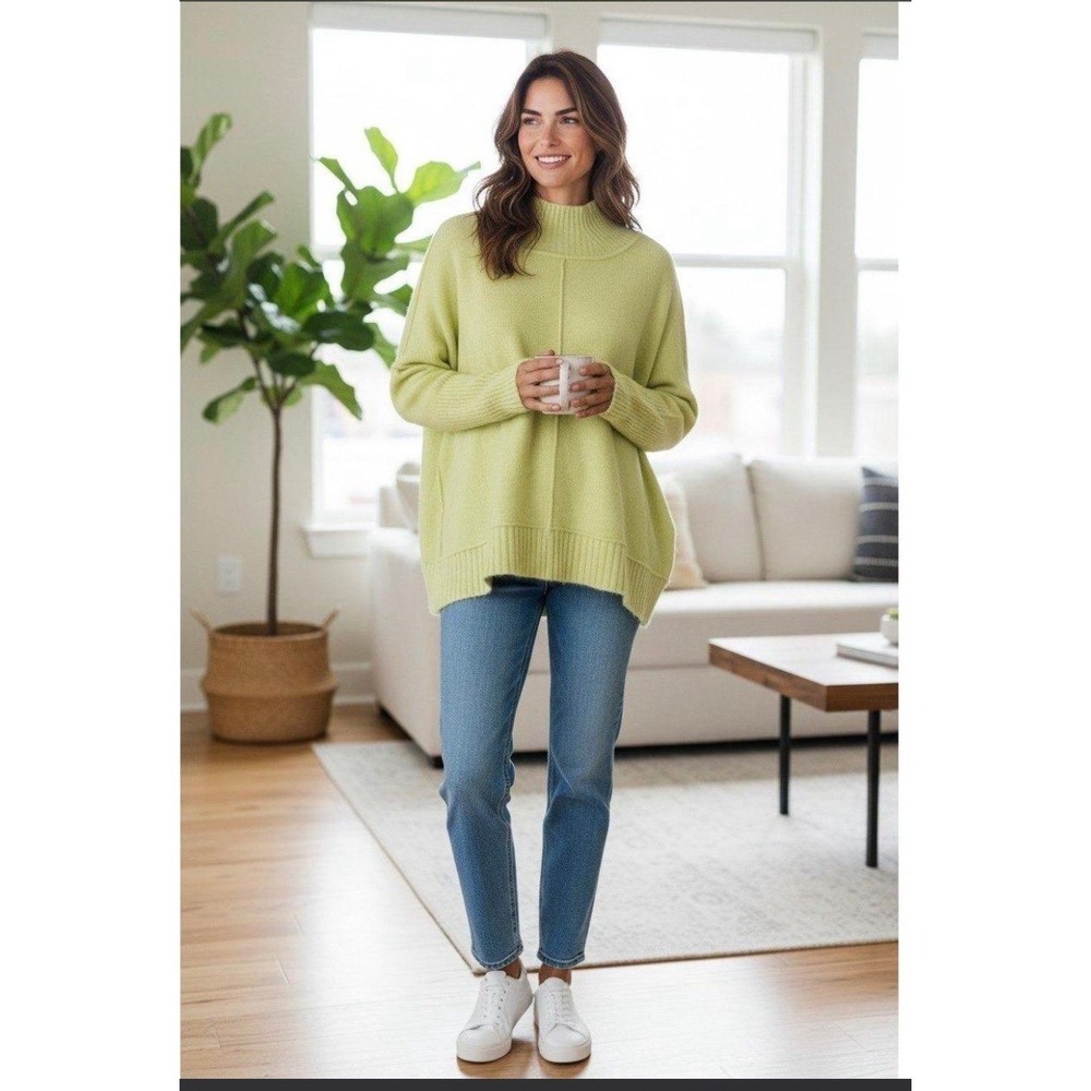 Maeve Anthropologie The Gretchen Mock Neck Sweater Cozy L Lime Green